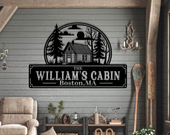 Personalisierte Metall Cabin Name Schild Wall Mountain Cabin Zeichen, benutzerdefinierte Familienname Zeichen, Cabin Decor, Schild im Freien, Papa Geschenke, Adressschild