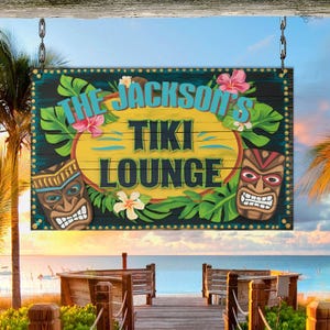 Personalized Tropical Bar Wall, Tiki Lounge Sign, Custom Beach Lounge Decor, Hawaiian Party Wall Art, Gift for Beach, Mom Gift,Tropical sign
