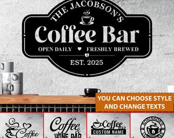 Custom Coffee Bar Sign, Personalized Coffee Station Decor, Gift for dad, Kitchen or Home Café Sign, Coffee Station Sign, Coffee lovers gift