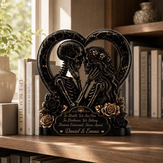 Personalized Skeleton Couple Acrylic Block, Gothic Couple Gift, Custom Names Love Keepsake, Dark Romance Decor, Anniversary Gift