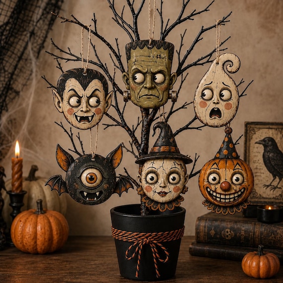 Mini Halloween Ornaments For Small Tree, Vintage Halloween Decor Indoor With Vampire, Tree Decor, Creepy Witchy Ornament for Wiccan