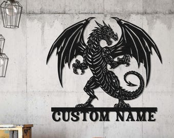 Personalized Dragon Metal Sign Wall Art, Custom Name Dragon Metal Sign, Dragon Lover Gifts, Boy Room Decor Dragon Metal Art Birthday Gifts