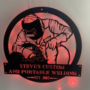 Custom Ironworker Welding Metal Wall Art with LED Lights, Personalized Welder Metal Name Sign, Welding Workshop Metal Wall Led Sign Decor