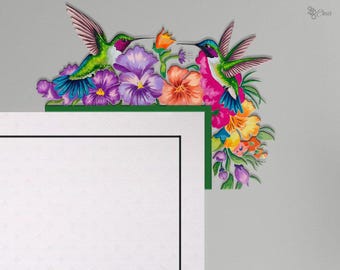 Colorful Hummingbird Door Corner Sign, Housewarming Gift, Hummingbird Decor, Wooden Bird Door Topper, Door Trim Sign, Door Sitter, Home Gift
