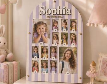 Marco de fotos personalizado para los años escolares, tablero de fotos desde preescolar hasta el grado 12, recuerdo personalizado con nombre para los recuerdos de graduación de los niños, regalo para niños