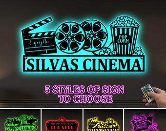 Custom Cinema LED Sign, Personalized Home Theater Decor, Movie night decor, Theater wall art, Home Theater Sign,Movie Night Wall,Family Gift