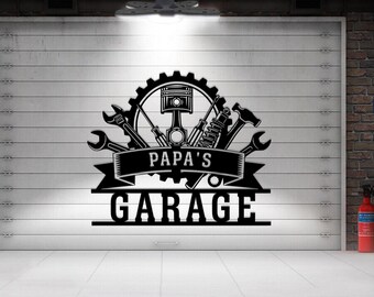 Custom Mechanic Shop Sign, Gift for Grandpa, Wrench & Piston Metal, Father's Day Gift, Garage art vinyl, Garage decor, Mechanic Shop Metal