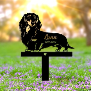 Personalized Long Haired Dachshund Memorial Sculpture, Dachshund Silhouette Lawn Ornament, Custom Dog Grave Marker, Garden Decor, Pet Loss