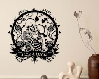 Personalized Skeleton Couple Sign Skeleton Couple Metal Wall Art, Skull Lover Gift, Gothic Valentine Room Decor, Wedding Gift, Home Decor