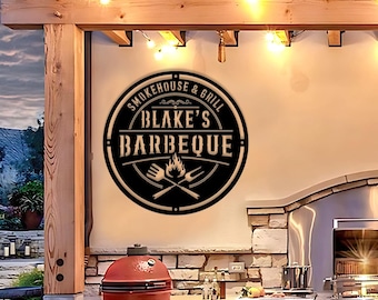 Personalized Barbeque Metal Wall Art, Personalized BBQ Metal Sign, Smokehouse Metal Sign, BBQ Decor, BBQ Grill Sign, Outdoor Decor, Dad Gift