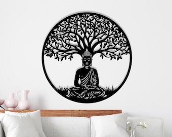 Buddha Metal Wall Art Yoga, Buddha Lotus Metal Wall Art, Segno buddista Namaste Studio Regalo di compleanno di Natale Decorazione per la casa Buddha Decor Yoga
