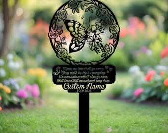 Personalized Butterfly Memorial Sign With Stake, Memorial Marker, Metal Garden Marker, Metal Name Plate, Metal Memorial Marker, Tree Plaque