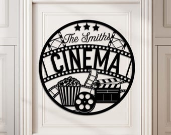 Custom Home Cinema Metal Sign, Personalized Home Theater Metal Wall Art, Home Cinema Wall Decor, Movie Reel Sign, Movie Lover Gift Home Gift