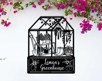 Cartello in metallo personalizzato per serra, parete personalizzata per capanno da giardino, cartello per serra Lemon's, regalo personalizzato per gli amanti delle piante, regalo per la mamma, regalo per il giardinaggio