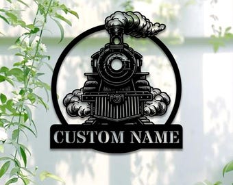 Customized Steam Engine Train Locomotive Metal Sign Wall Art, Personalized Train Driver Name Sign Home Decoration Railroad Decoration Gift