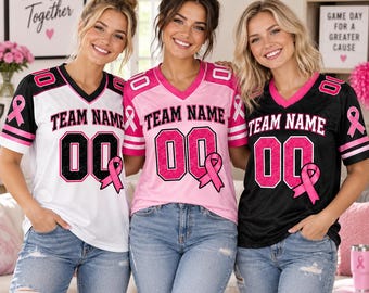 Personalized Breast Cancer Awareness Jersey, Pink Ribbon Football Shirt, Custom Name Number Jersey, Support Squad Gift, Awareness Month Gift