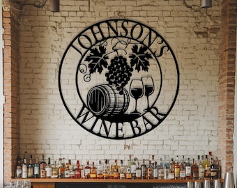 Custom Wine Bar Metal Sign Wall Art, Personalized Alcohol Drinking Name Sign Home Decor Wine Shop Patio Decoration Man Cave Home Christmas