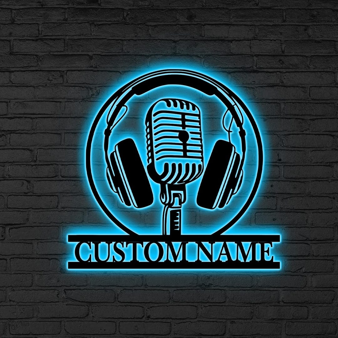 Podcast Signage Custom Podcast Studio Sign Led Lights, Microphone Headphones Metal ...