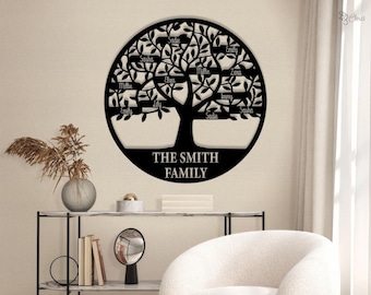 Personalized Family Tree of Life Wall Art Metal Garden Decor Custom Tree Sign Couples Housewarming Gift Anniversary Gift Living Room Decor