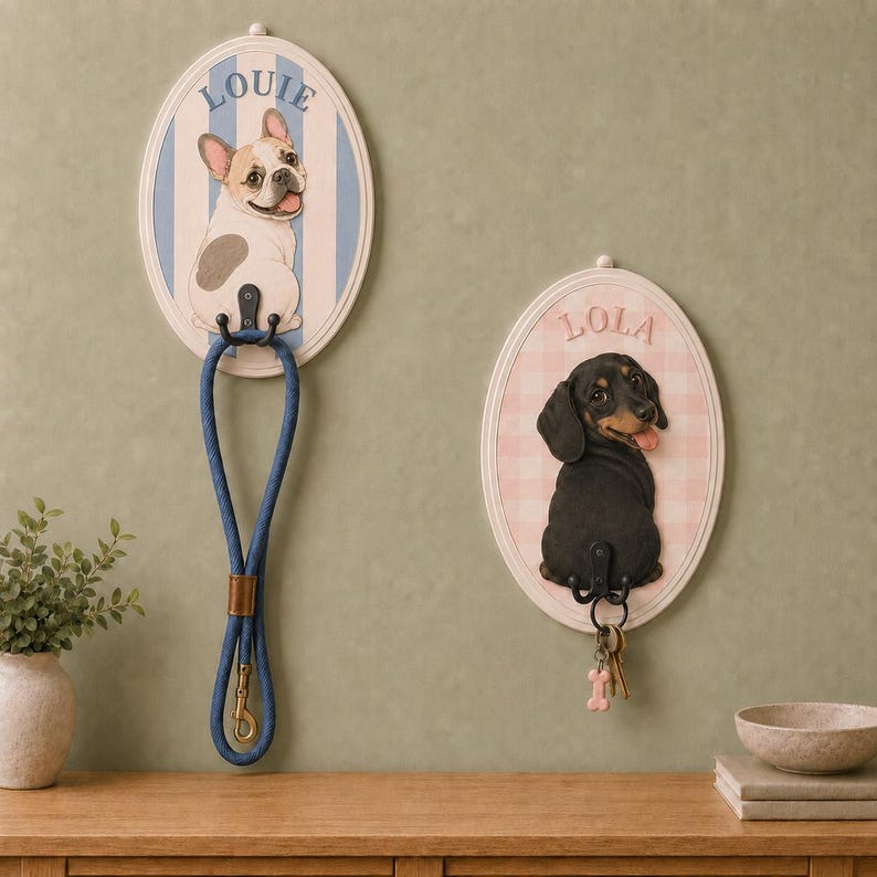 Personalized Dog Leash Holder, Custom Dog Name Sign, 3D Wooden Pet ...