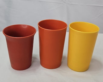 Vintage Tupperware Cups Set of 3 | Harvest Orange Yellow Brown | Retro Picnic Tumblers