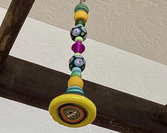 Light Pull & Ceiling Fan Pull/ Colorful Dots and Swirls/ Polymer Clay and Glass Beads/ Home Decor/ Funktini/ Gift