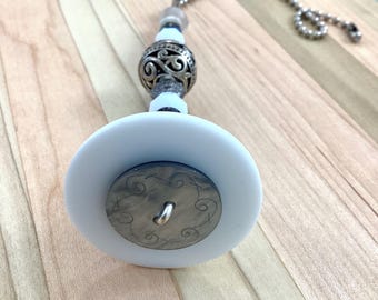 Light Pull & Ceiling Fan Pull/ Fancy Silver and White/ Polymer Clay and Glass Beads/ Home Decor/Funktini/ Lighting Accessories