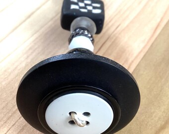 Light Pull & Ceiling Fan Pull/ Checkered Black and White/ Polymer Clay and Glass Beads/ Home Decor/ Funktini/ Lighting Accessories