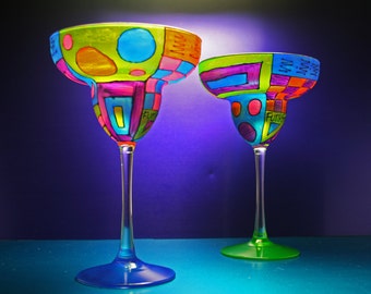 Colorful Margarita Glasses/Hand Painted Fused Glass/Gift Bar/Margarita Lovers/Home Decor/Stemware/Funktini Glass/Unique Barware Gift