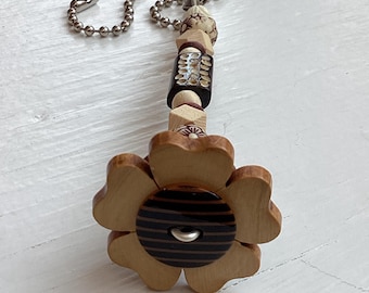 Light Pull & Ceiling Fan Pull/Wooden Flower/Light Pull/Fan Pull/Polymer Clay and Glass Beads/ Home Decor/Funktini/Lighting Accessory
