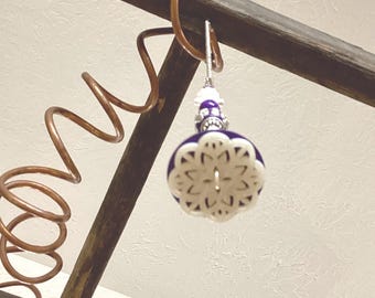 Light Pull & Ceiling Fan Pull/ Purple and Pearl/ Polymer Clay and Glass Beads/ Home Decor/Funktini/