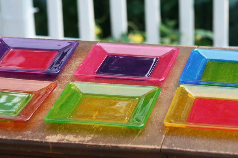 Fused Square Glass Serving Plate/Colorful Funktini Etsy