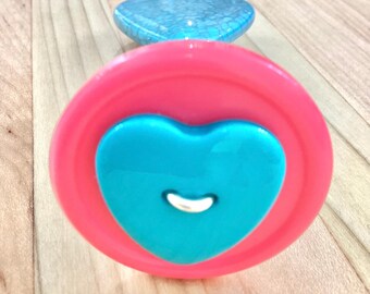 Light Pull & Ceiling Fan Pull/ I love Pink and Blue/ Polymer Clay and Glass Beads/ Home Decor/Funktini/