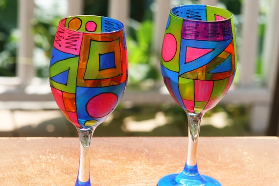 Colorful Wine Glasses/hand Painted Fused Glass/gift for Wine