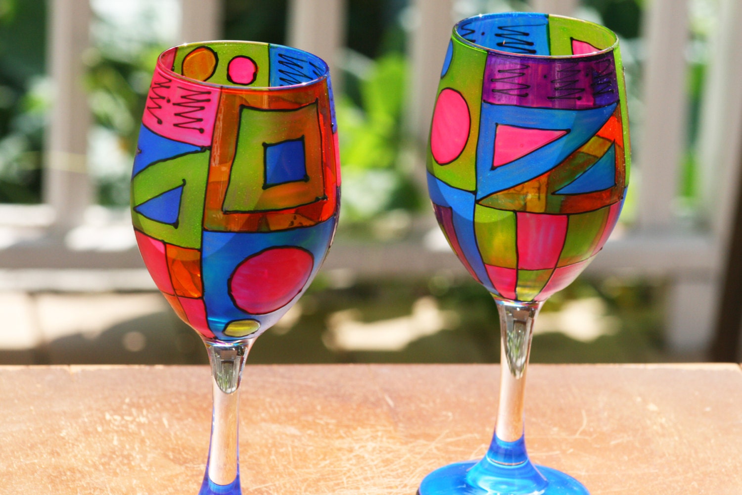 Colorful Wine Glasses/Hand Painted Fused Glass/Gift for Wine Etsy