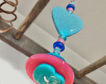 Light Pull & Ceiling Fan Pull/ I love Pink and Blue/ Polymer Clay and Glass Beads/ Home Decor/Funktini/