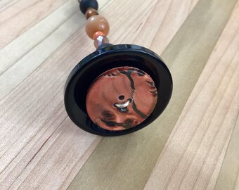 Light Pull & Ceiling Fan Pull/ Flaming Black/ Polymer Clay and Glass Beads/ Home Decor/ Funktini/ Gift