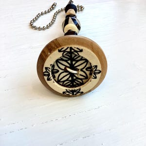 Light Pull & Ceiling Fan Pull/Wood and Black Print/Polymer Clay and Glass Beads/Home Decor/Funktini/