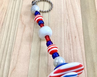 Light Pull & Ceiling Fan Pull/ American Stripes/ Polymer Clay and Glass Beads/ Home Decor/ Funktini/ Glass Fan Pull/ Beaded Fan Pull