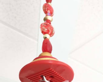 Light Pull & Ceiling Fan Pull/Red and Gold /Polymer Clay and Glass Beads/Home Decor/Funktini/