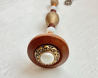 Light Pull & Ceiling Fan Pull/Wood and Gold Luster/Light and Fan Pull/Polymer Clay and Glass Beads/Home Decor/Funktini/Lighting Accessory