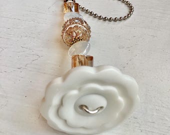Light Pull & Ceiling Fan Pull/ Fancy Gold and White/ Polymer Clay and Glass Beads/ Home Decor/Funktini/