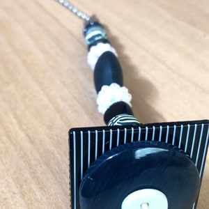 Light Pull & Ceiling Fan Pull / Black and White / Polymer Clay and Glass Beads / Home Decor /Funktini / Glass Fan Pull / Beaded Fan Pull