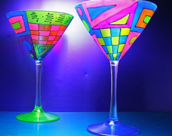 Colorful Martini Glasses/Hand Painted Fused Glass/Gift Martini Lovers/Home Decor/Kitchen/Funktini Glass/Stemware/Unique Summer Gift