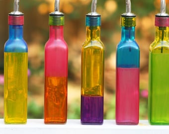 Colorful Fused Glass Oil Bottle Pourer/Dispenser for Olive Oil,Vinegar,Salad Dressing/Kitchen Soap/Colorful Kitchen Accessories/Home Decor
