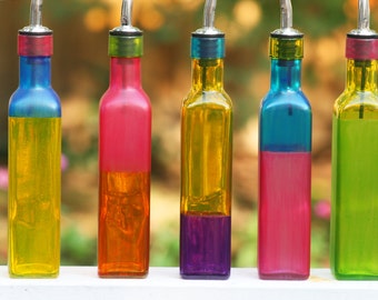 Colorful Glass Oil Bottle Pourer/Dispenser for Olive Oil, Vinegar, Salad Dressing/Kitchen Soap/Colorful Kitchen Accessories/Home Decor