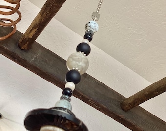 Light Pull & Ceiling Fan Pull/ Black and Glitter/ Polymer Clay and Glass Beads/ Home Decor/ Funktini/
