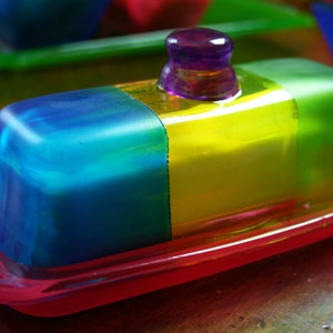 Colorful Hand Painted Glass Butter Dish for your Kitchen/Home Decor/Tabletop/Serving Dish/Glass by Funktini/Home and Living/Holiday Gifts