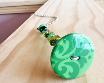 Light Pull & Ceiling Fan Pull / Green / Polymer Clay and Glass Beads / Home Decor /Funktini / Glass Fan Pull / Beaded Fan Pull