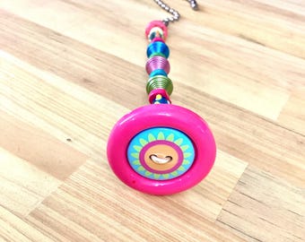 Light Pull & Ceiling Fan Pull/ Hot Pink, Green and Blue/ Polymer Clay and Glass Beads/ Home Decor/ Funktini/